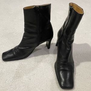 Charles David Black Heeled Leather Ankle Boots